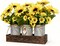 Spring Tabletop Decor – Rustic Artificial Sunflower Centerpiece with 3 Metal Pots on Wooden Tray, Faux Sunflowers for Home, Kitchen, Dining Table & Living Room